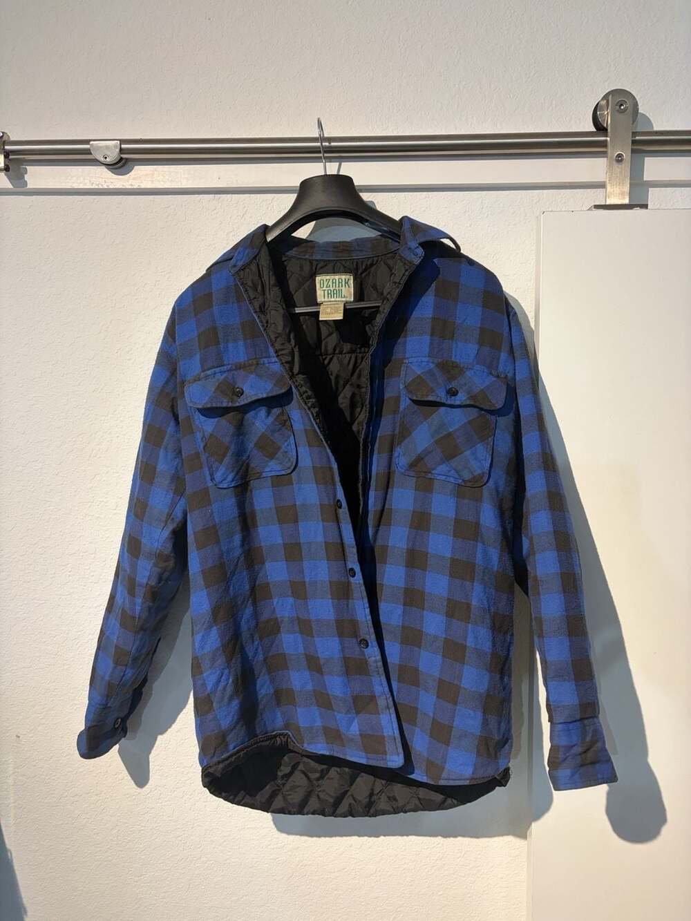 Ozark Trail Quilted Flannel Shirt Jacket Size M Blue Black Plaid